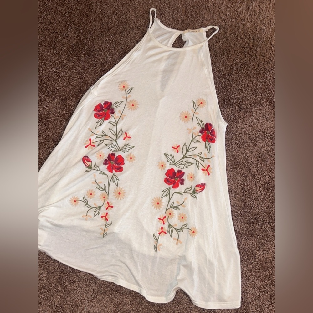 Floral Embroidered White Halter Top